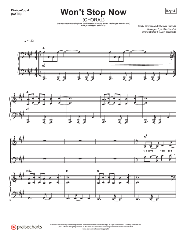 Won't Stop Now (Choral Anthem SATB) Piano/Vocal Pack (Elevation Worship / Arr. Luke Gambill)