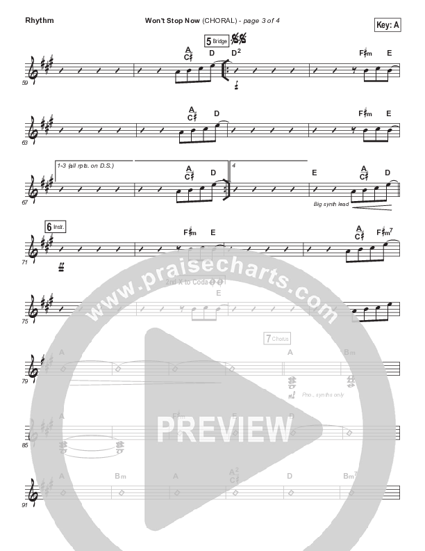 Won't Stop Now (Choral Anthem SATB) Rhythm Chart (Elevation Worship / Arr. Luke Gambill)