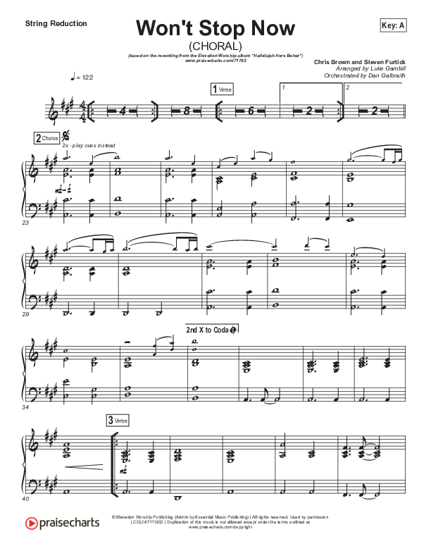 Won't Stop Now (Choral Anthem SATB) String Pack (Elevation Worship / Arr. Luke Gambill)