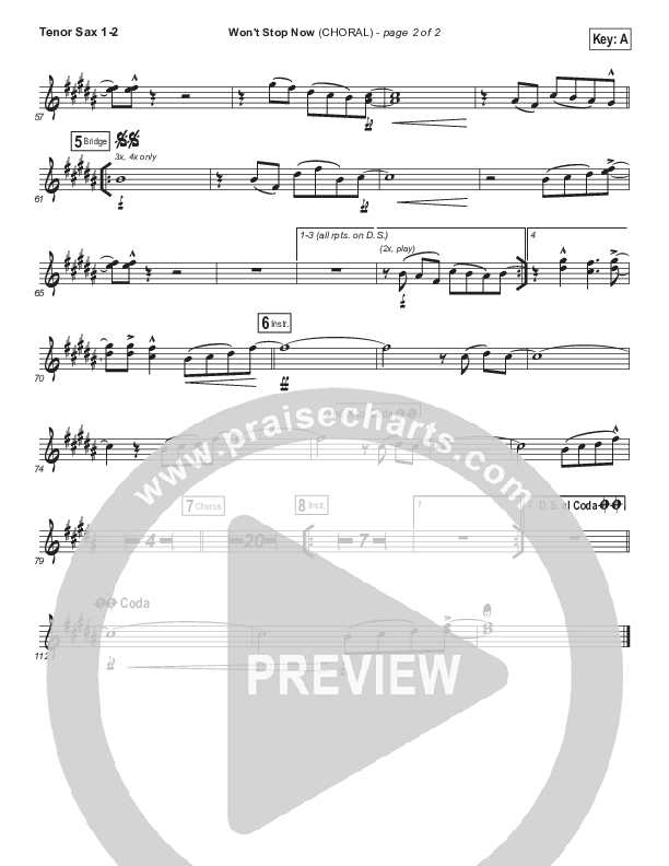 Won't Stop Now (Choral Anthem SATB) Tenor Sax 1/2 (Elevation Worship / Arr. Luke Gambill)