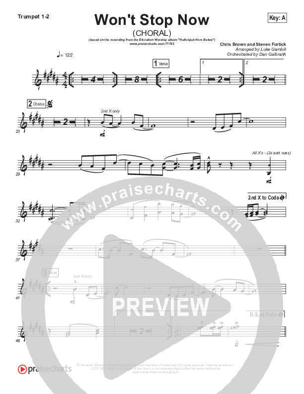 Won't Stop Now (Choral Anthem SATB) Brass Pack (Elevation Worship / Arr. Luke Gambill)
