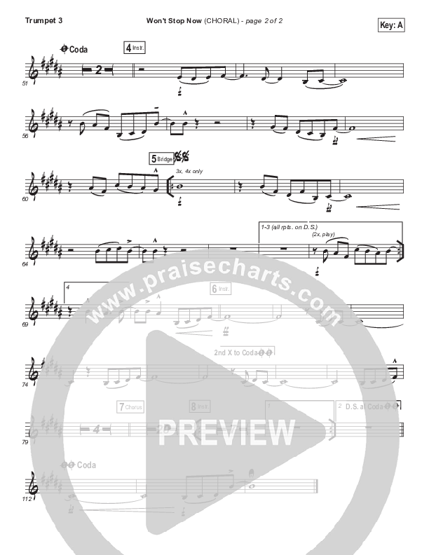 Won't Stop Now (Choral Anthem SATB) Trumpet 3 (Elevation Worship / Arr. Luke Gambill)