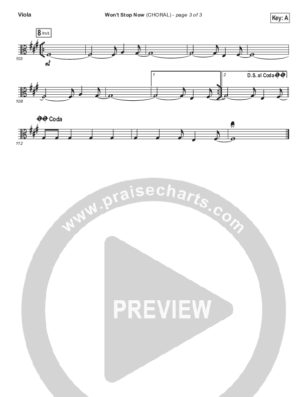 Won't Stop Now (Choral Anthem SATB) Viola (Elevation Worship / Arr. Luke Gambill)