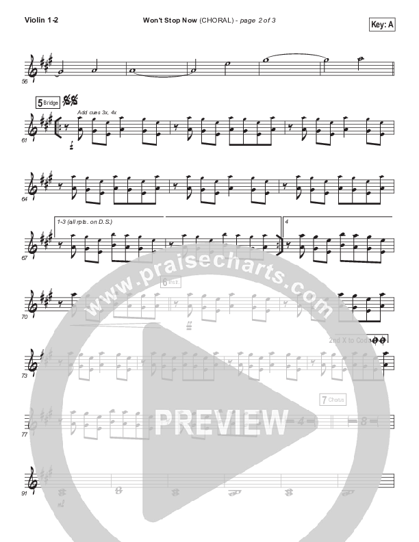 Won't Stop Now (Choral Anthem SATB) Violin 1/2 (Elevation Worship / Arr. Luke Gambill)