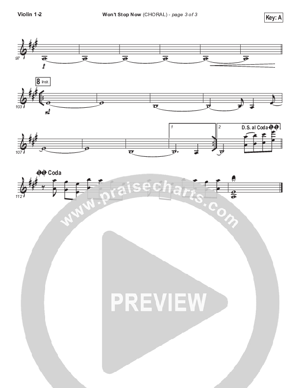 Won't Stop Now (Choral Anthem SATB) Violin 1/2 (Elevation Worship / Arr. Luke Gambill)