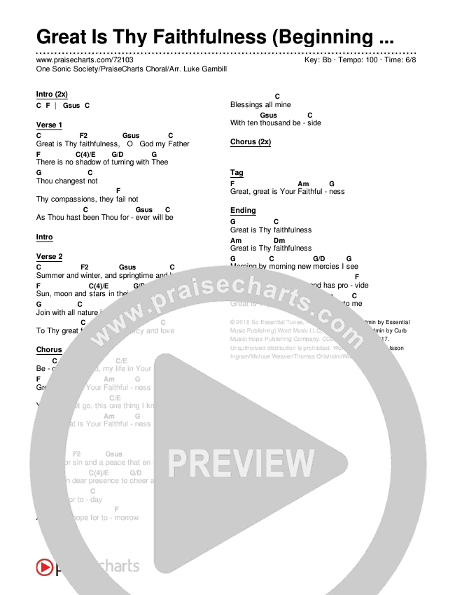Great Is Thy Faithfulness (Beginning To End) (Choral Anthem SATB) Chords & Lyrics (One Sonic Society / Arr. Luke Gambill)