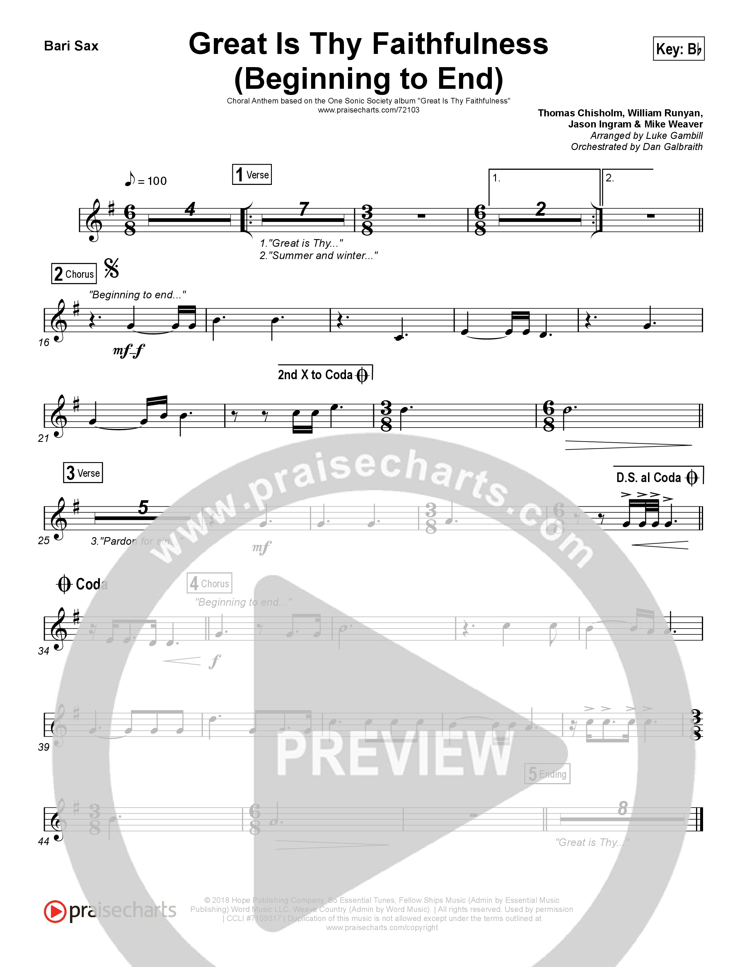 Great Is Thy Faithfulness (Beginning To End) (Choral Anthem SATB) Bari Sax (One Sonic Society / Arr. Luke Gambill)