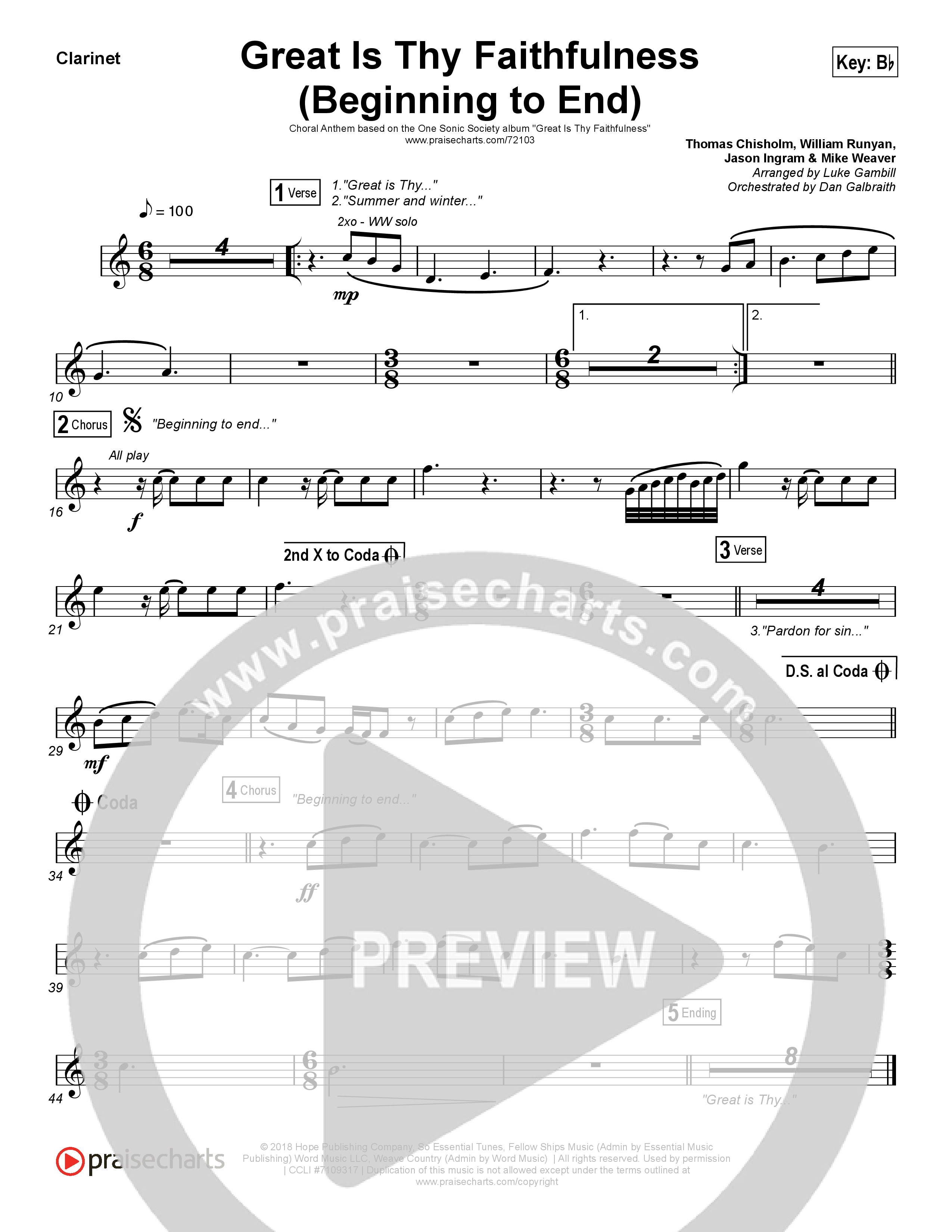 Great Is Thy Faithfulness (Beginning To End) (Choral Anthem SATB) Clarinet (One Sonic Society / Arr. Luke Gambill)