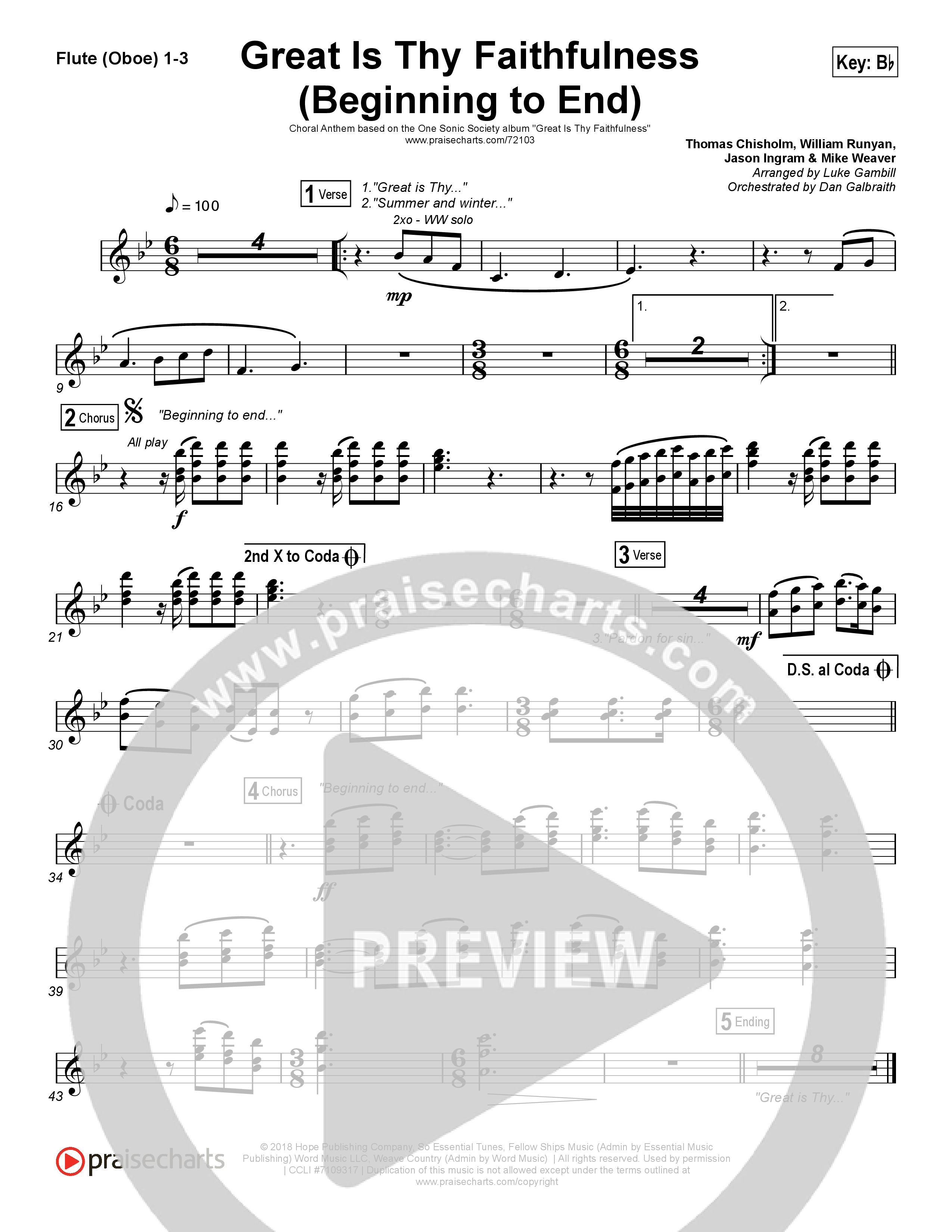 Great Is Thy Faithfulness (Beginning To End) (Choral Anthem SATB) Flute/Oboe 1/2/3 (One Sonic Society / Arr. Luke Gambill)