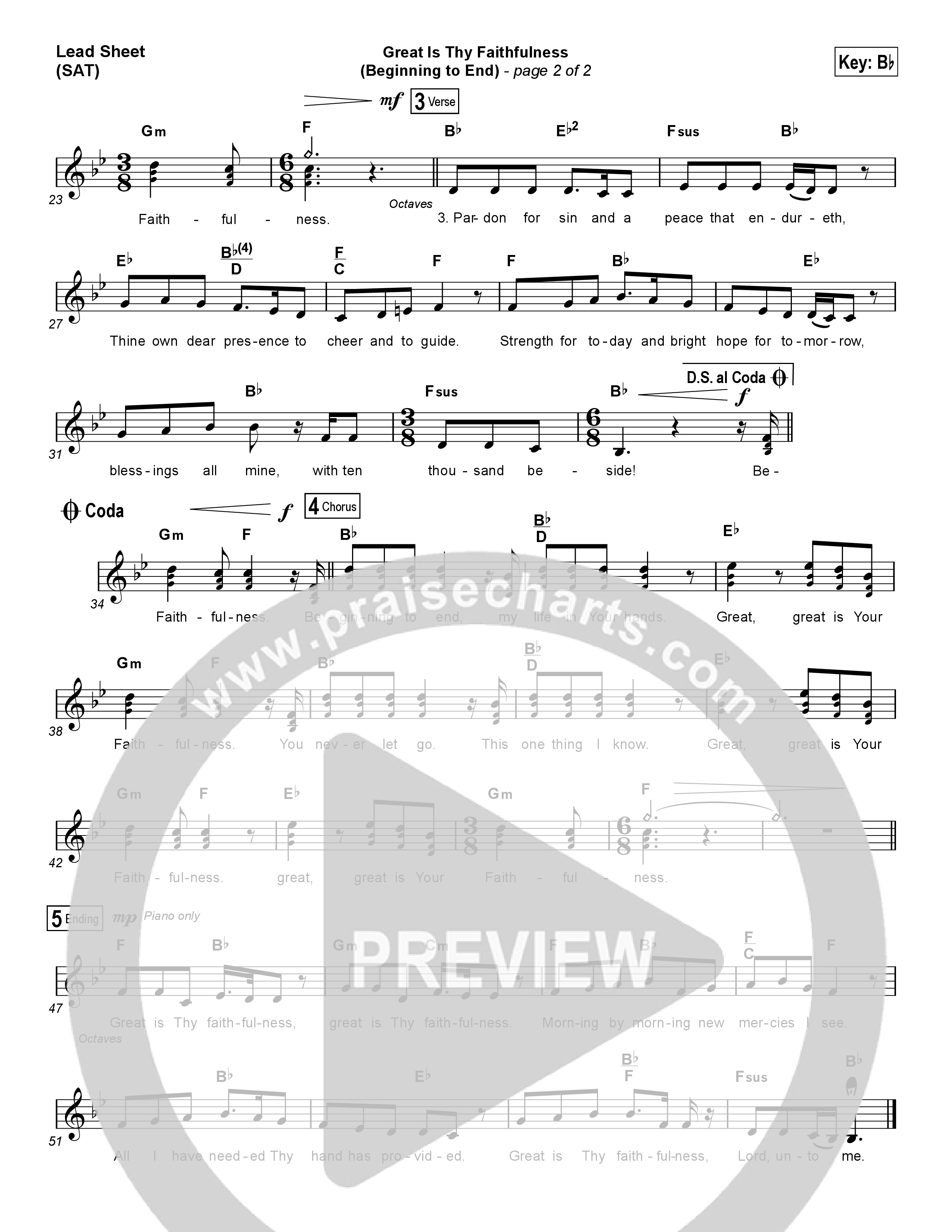 Great Is Thy Faithfulness (Beginning To End) (Choral Anthem SATB) Lead Sheet (SAT) (One Sonic Society / Arr. Luke Gambill)