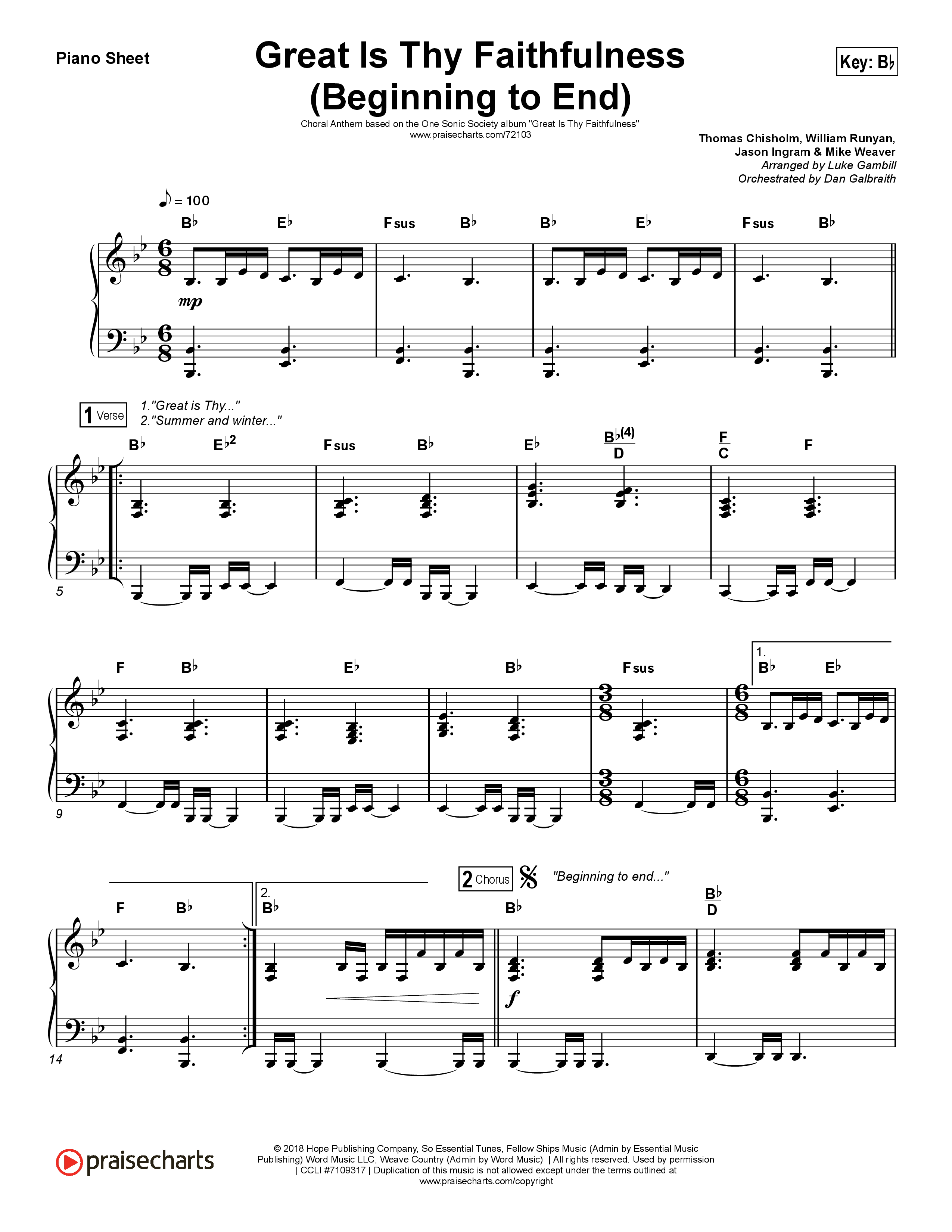 Great Is Thy Faithfulness (Beginning To End) (Choral Anthem SATB) Piano Sheet (One Sonic Society / Arr. Luke Gambill)
