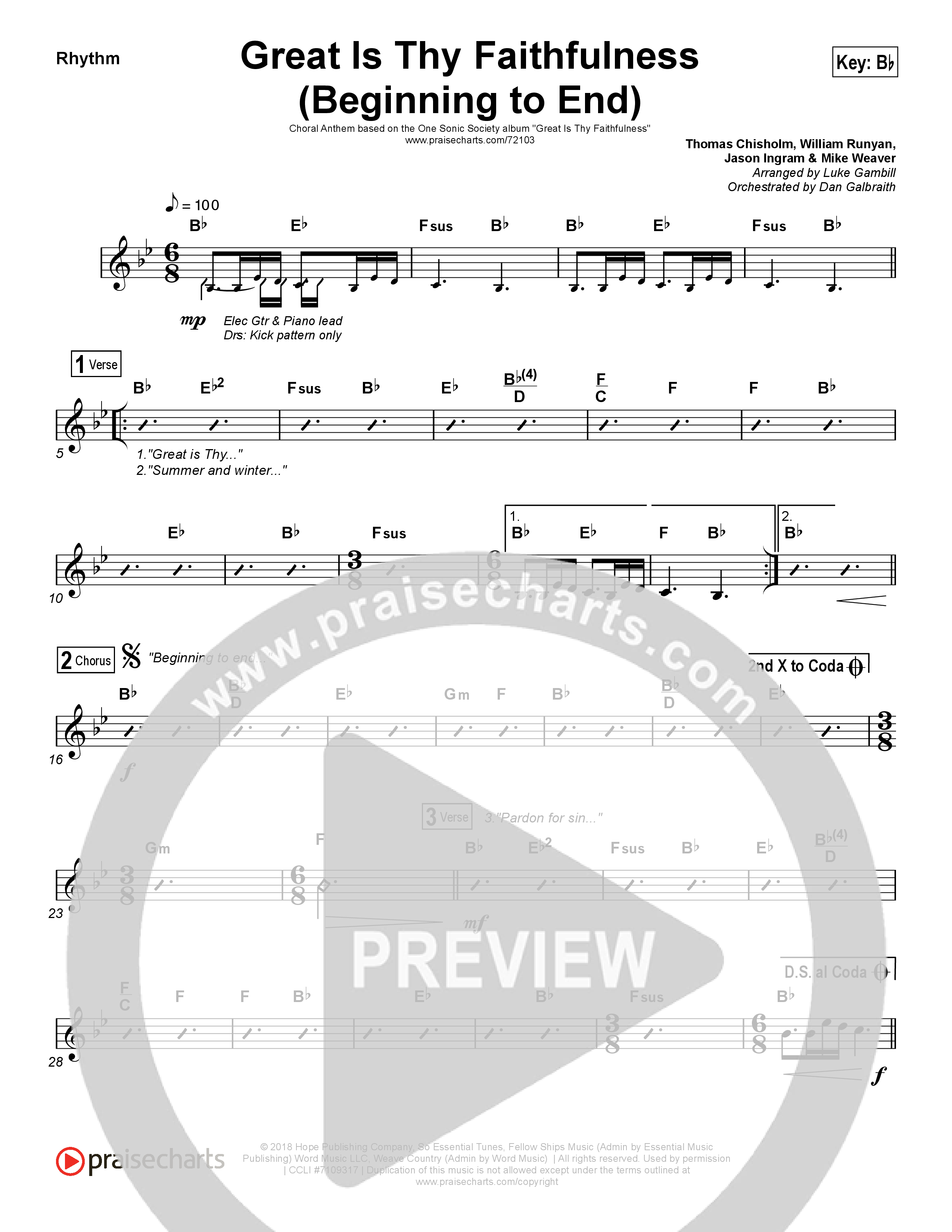 Great Is Thy Faithfulness (Beginning To End) (Choral Anthem SATB) Rhythm Chart (One Sonic Society / Arr. Luke Gambill)