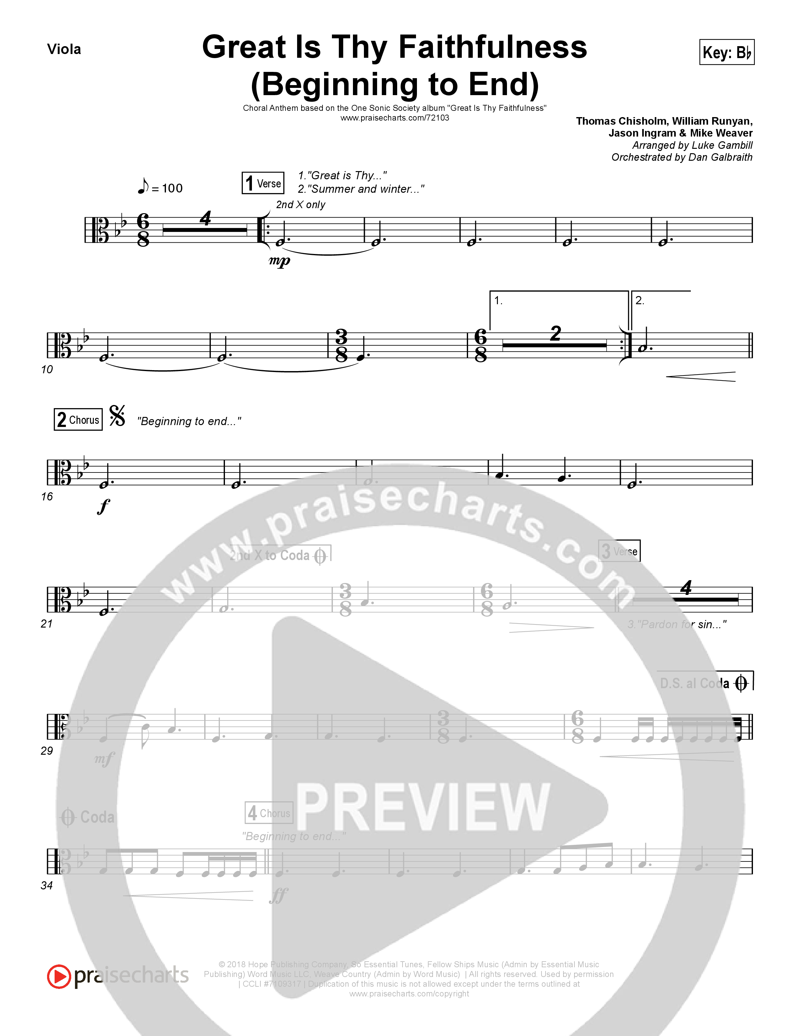 Great Is Thy Faithfulness (Beginning To End) (Choral Anthem SATB) Viola (One Sonic Society / Arr. Luke Gambill)