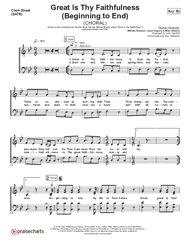 Great Is Thy Faithfulness (Beginning To End) (Choral Anthem SATB) Choir Sheet (SATB) (One Sonic Society / Arr. Luke Gambill)