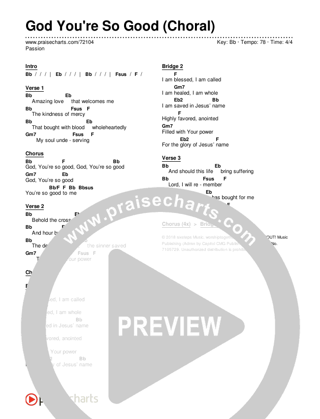 God You're So Good (Choral Anthem SATB) Chords & Lyrics (Passion / Arr. Luke Gambill)
