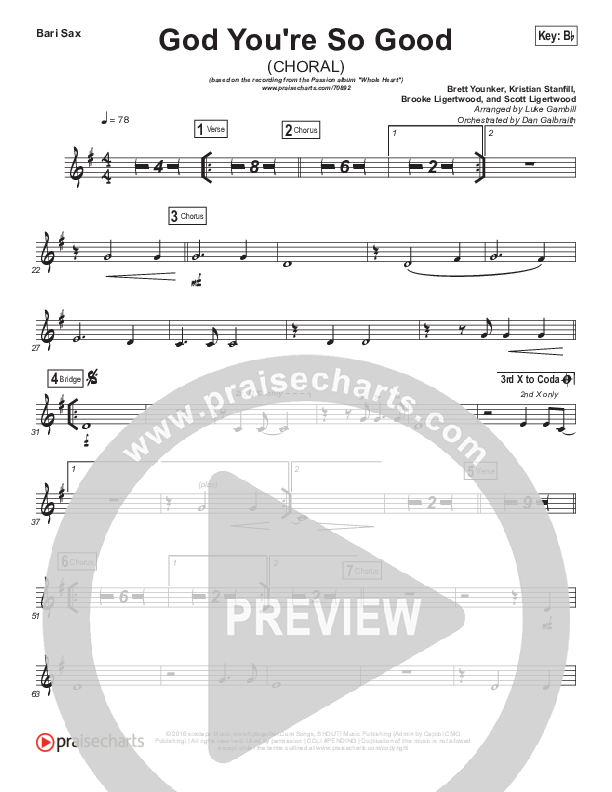 God You're So Good (Choral Anthem SATB) Bari Sax (Passion / Arr. Luke Gambill)