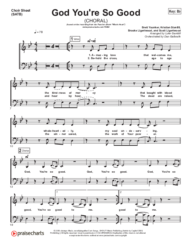 God You're So Good (Choral Anthem SATB) Choir Vocals (SATB) (Passion / Arr. Luke Gambill)