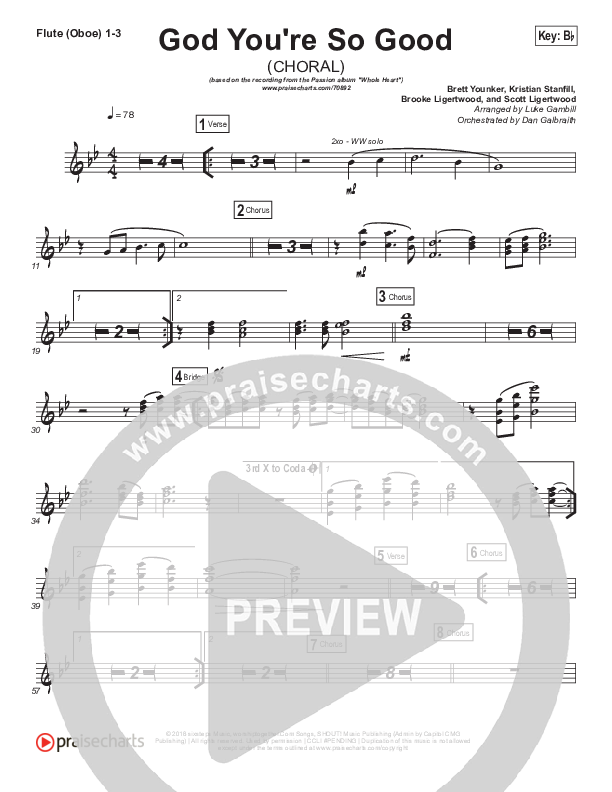 God You're So Good (Choral Anthem SATB) Flute/Oboe 1/2/3 (Passion / Arr. Luke Gambill)