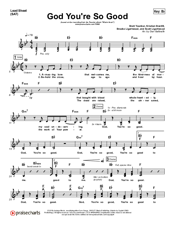 God You're So Good (Choral Anthem SATB) Lead Sheet (SAT) (Passion / Arr. Luke Gambill)