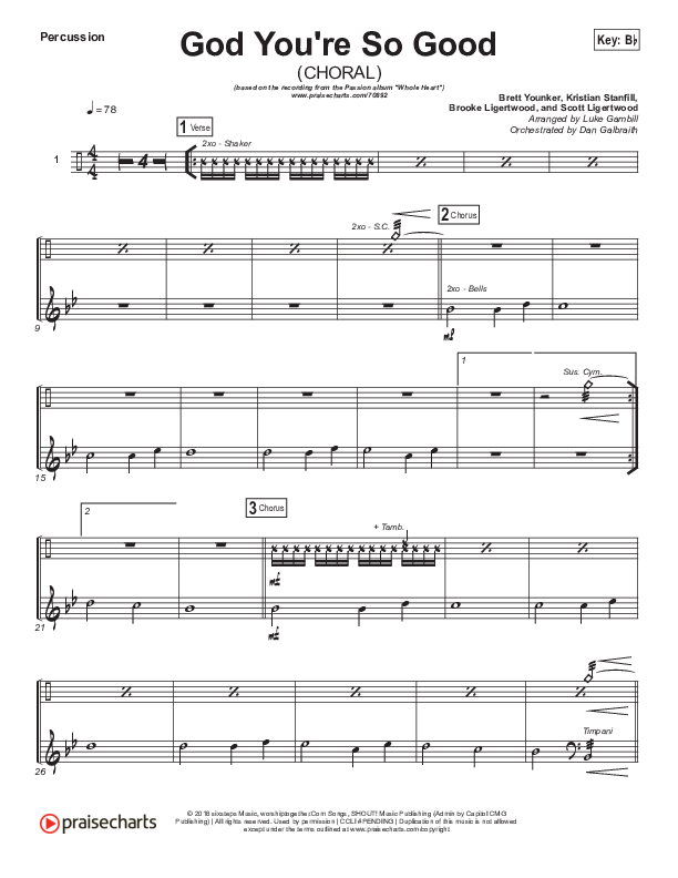 God You're So Good (Choral Anthem SATB) Percussion (Passion / Arr. Luke Gambill)