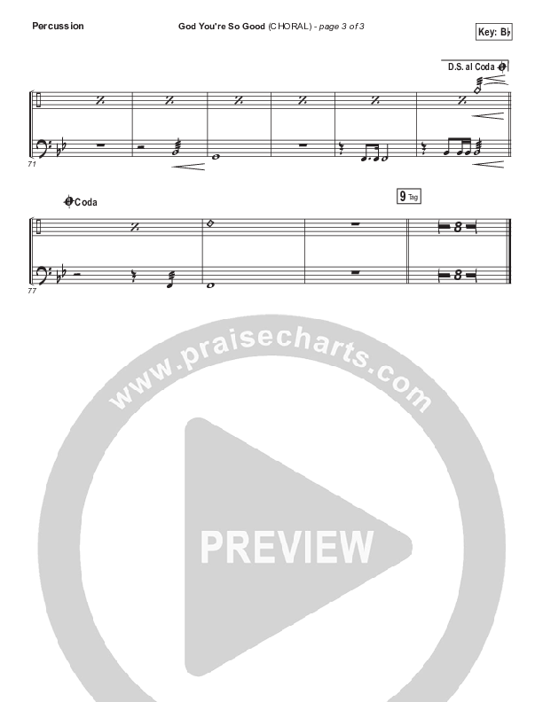 God You're So Good (Choral Anthem SATB) Percussion (Passion / Arr. Luke Gambill)