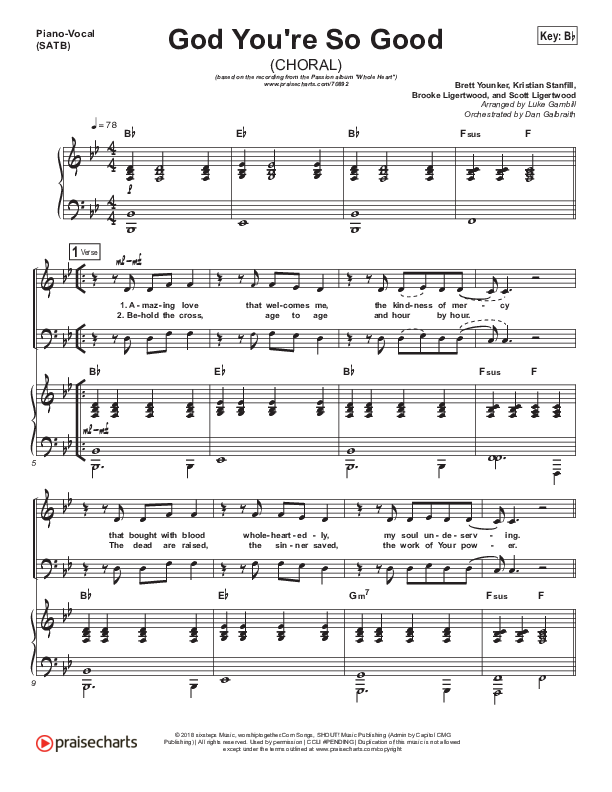 God You're So Good (Choral Anthem SATB) Piano/Vocal Pack (Passion / Arr. Luke Gambill)