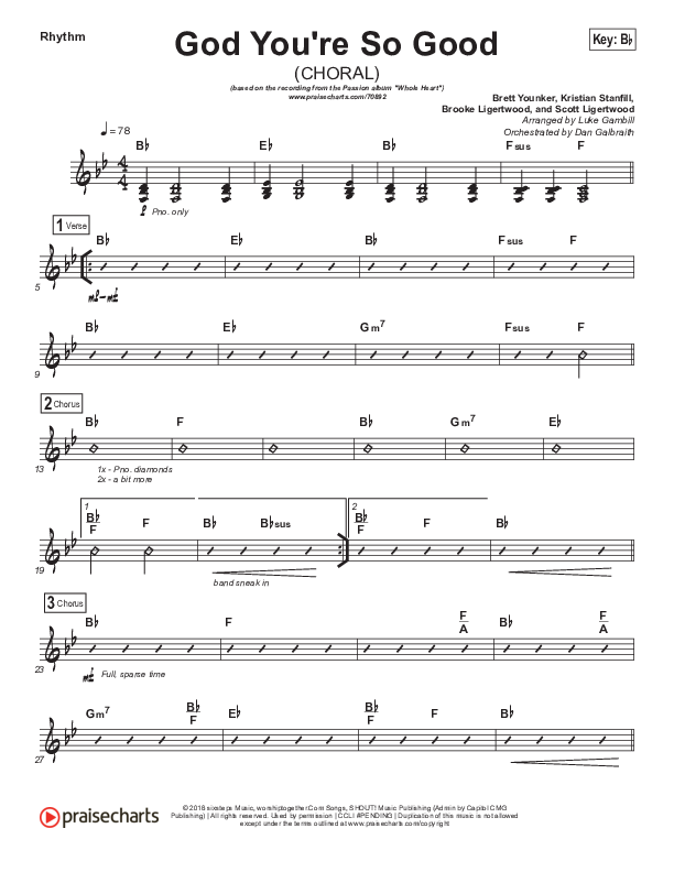 God You're So Good (Choral Anthem SATB) Rhythm Chart (Passion / Arr. Luke Gambill)