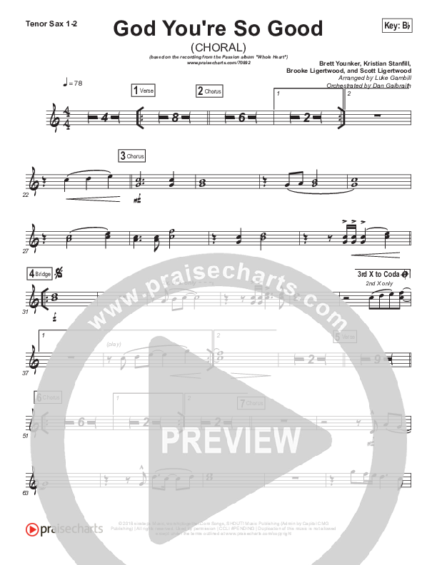 God You're So Good (Choral Anthem SATB) Tenor Sax 1/2 (Passion / Arr. Luke Gambill)