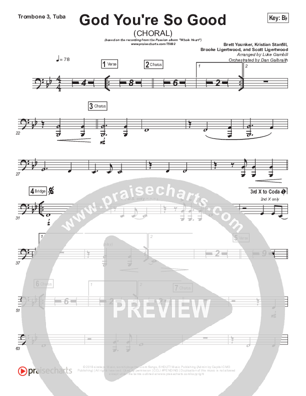 God You're So Good (Choral Anthem SATB) Trombone 3/Tuba (Passion / Arr. Luke Gambill)