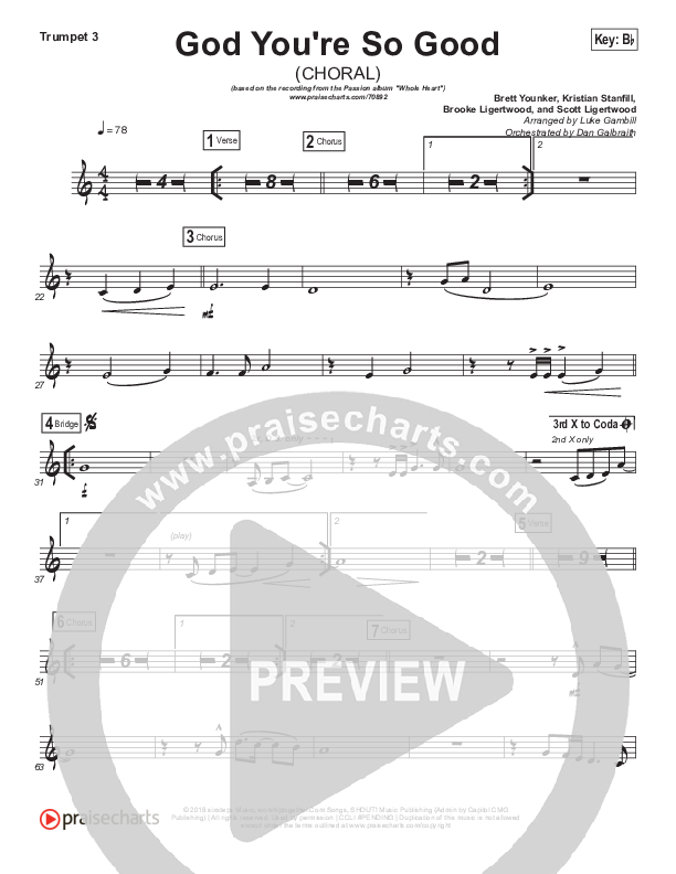 God You're So Good (Choral Anthem SATB) Trumpet 3 (Passion / Arr. Luke Gambill)