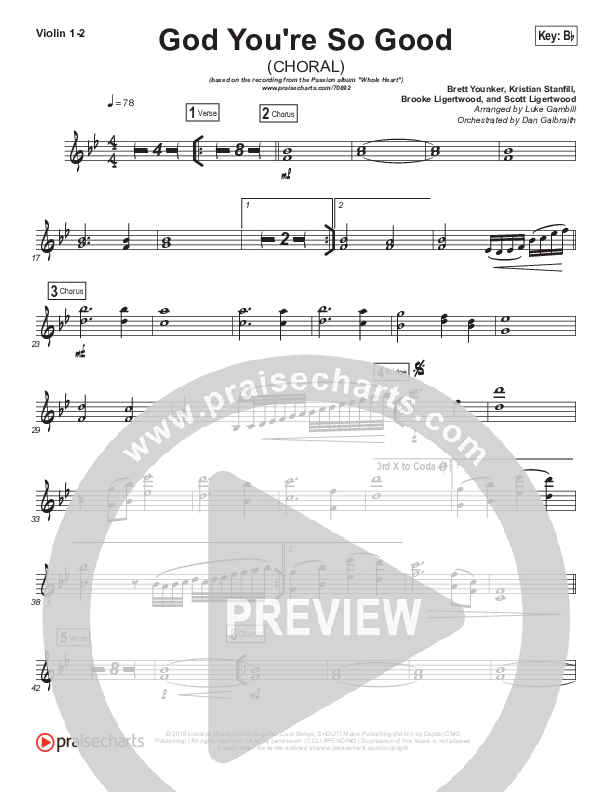 God You're So Good (Choral Anthem SATB) Violin 1/2 (Passion / Arr. Luke Gambill)