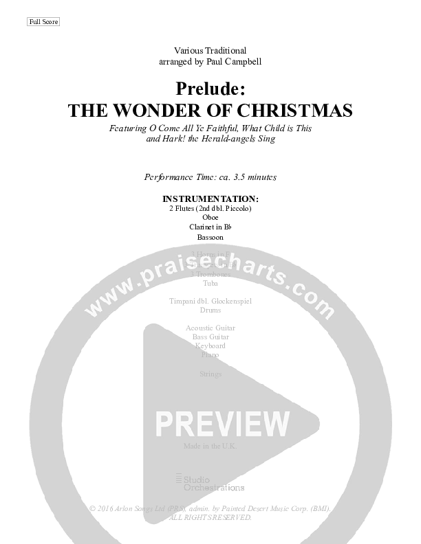 Prelude The Wonder Of Christmas (Instrumental) Orchestration (Paul Campbell)