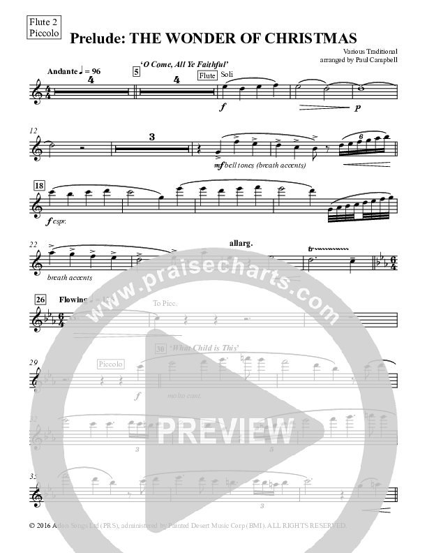 Prelude The Wonder Of Christmas (Instrumental) Flute/Piccolo (Paul Campbell)
