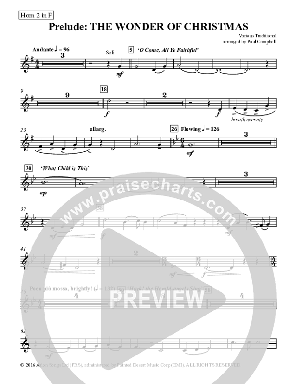 Prelude The Wonder Of Christmas (Instrumental) French Horn 2 (Paul Campbell)