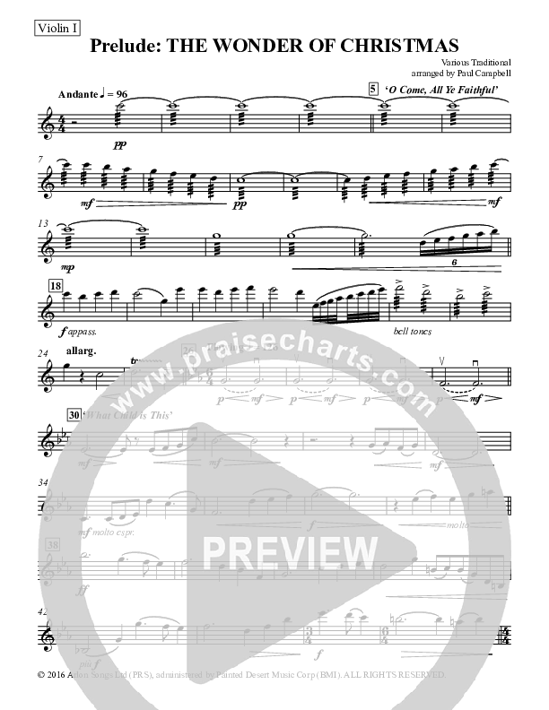 Prelude The Wonder Of Christmas (Instrumental) Violin 1 (Paul Campbell)