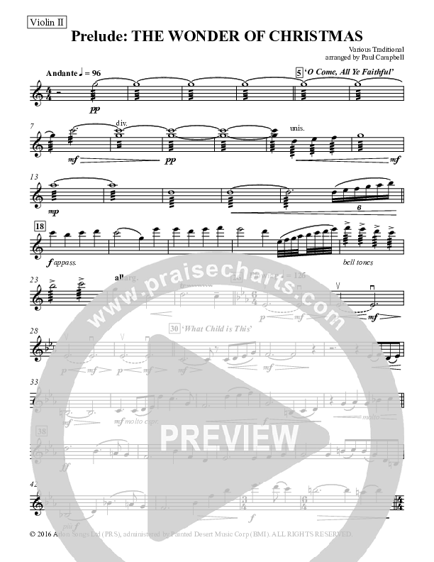 Prelude The Wonder Of Christmas (Instrumental) Violin 2 (Paul Campbell)