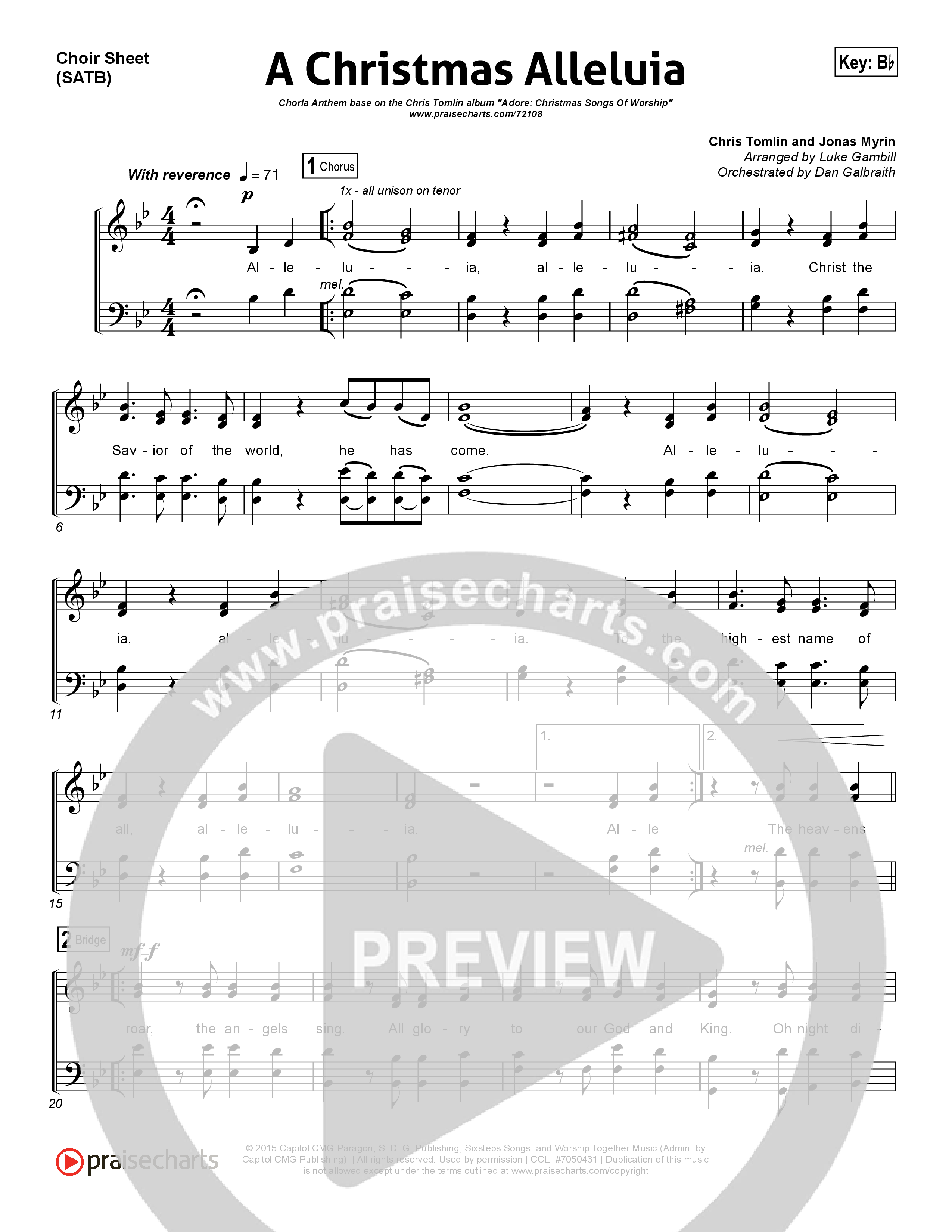 A Christmas Alleluia (Choral Anthem SATB) Choir Sheet (SATB) (Chris Tomlin / Lauren Daigle / Arr. Luke Gambill)