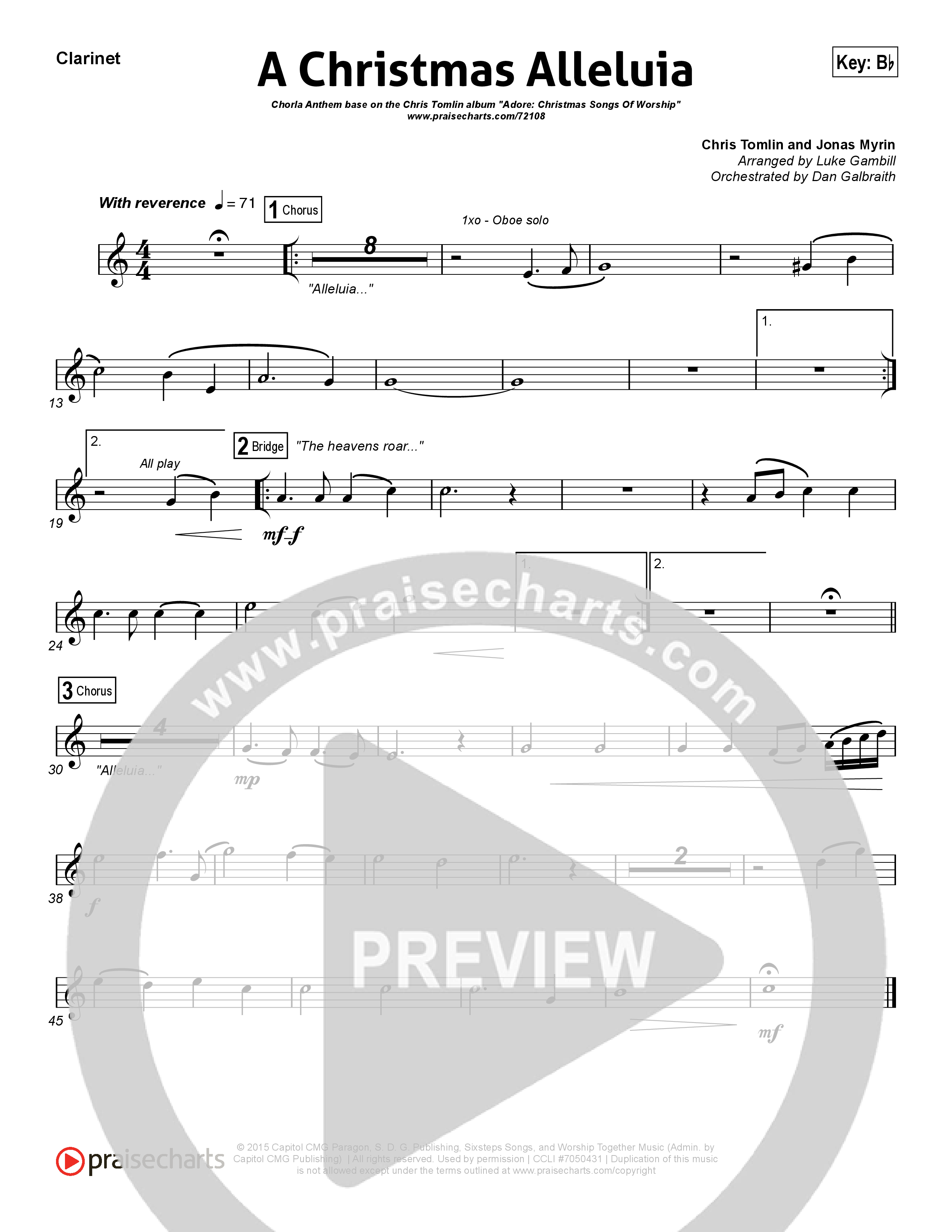 A Christmas Alleluia (Choral Anthem SATB) Clarinet (Chris Tomlin / Lauren Daigle / Arr. Luke Gambill)