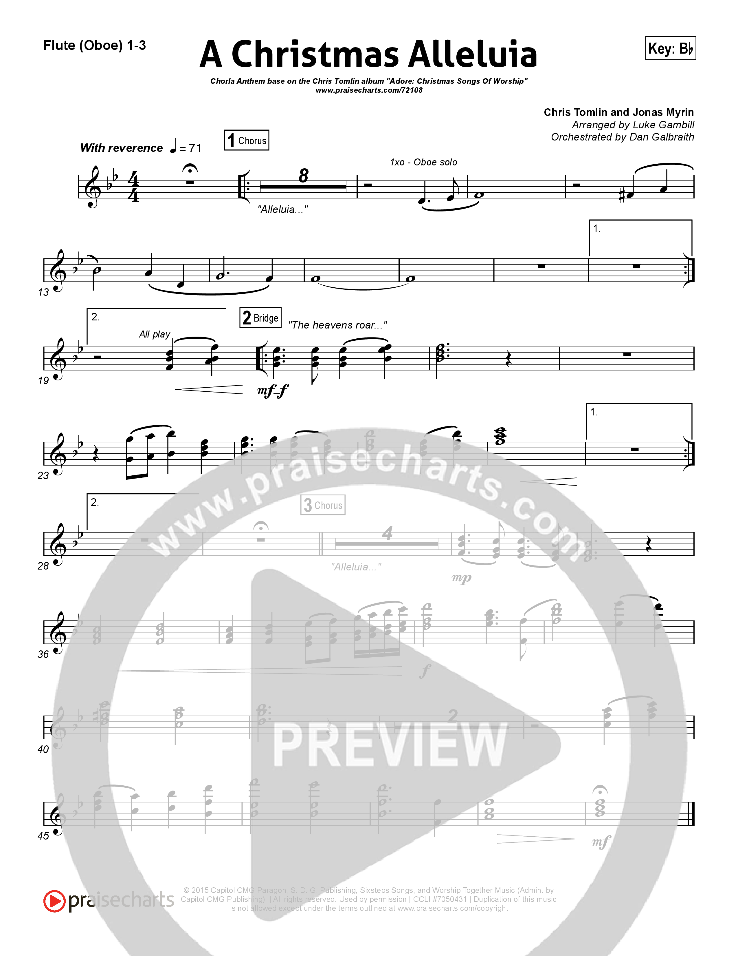 A Christmas Alleluia (Choral Anthem SATB) Flute/Oboe 1/2/3 (Chris Tomlin / Lauren Daigle / Arr. Luke Gambill)