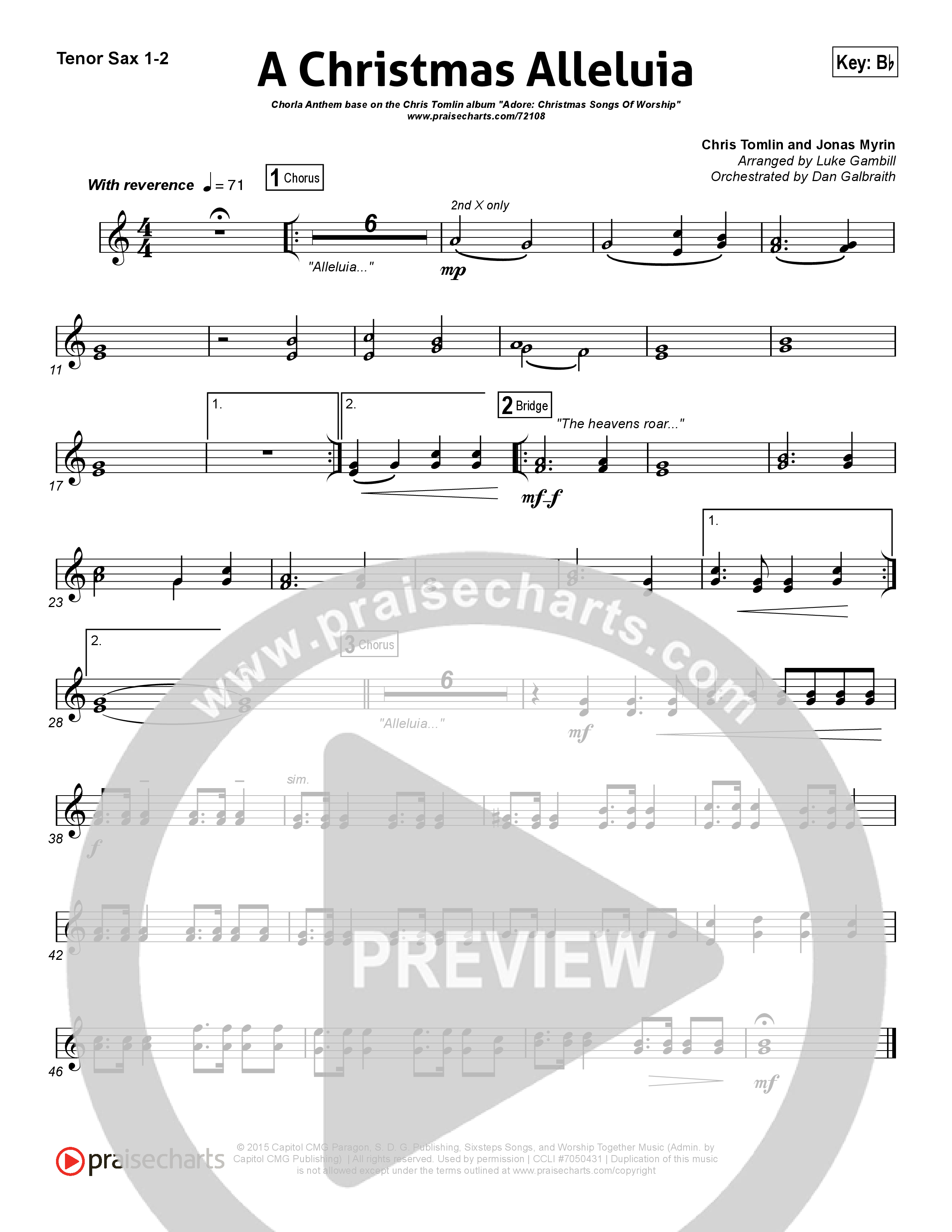 A Christmas Alleluia (Choral Anthem SATB) Tenor Sax 1/2 (Chris Tomlin / Lauren Daigle / Arr. Luke Gambill)