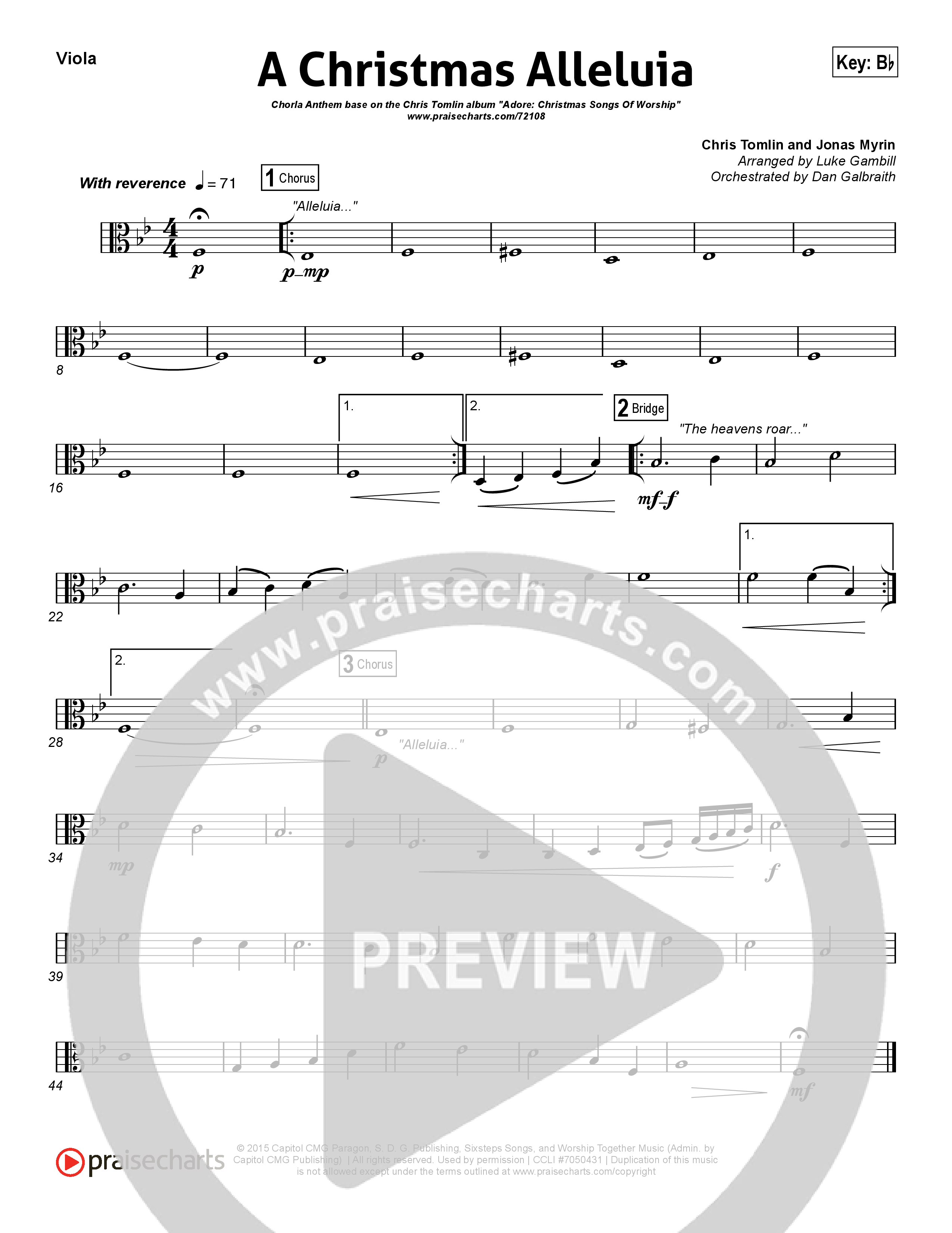 A Christmas Alleluia (Choral Anthem SATB) Viola (Chris Tomlin / Lauren Daigle / Arr. Luke Gambill)