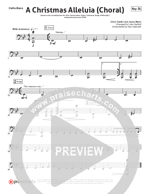 A Christmas Alleluia (Choral Anthem SATB) Cello/Bass (Chris Tomlin / Lauren Daigle / Arr. Luke Gambill)