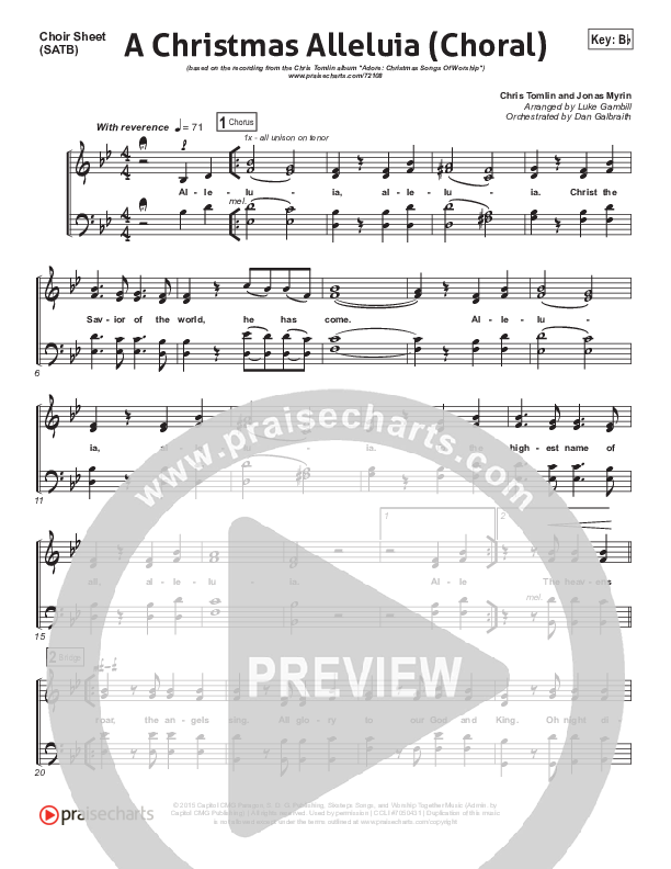 A Christmas Alleluia (Choral Anthem) Anthem (SATB) (Chris Tomlin / Lauren Daigle / PraiseCharts Choral / Arr. Luke Gambill)