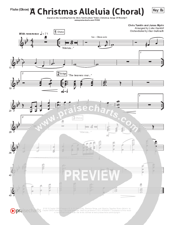 A Christmas Alleluia (Choral Anthem) Flute/Oboe 1/2/3 (Chris Tomlin / Lauren Daigle / PraiseCharts Choral / Arr. Luke Gambill)