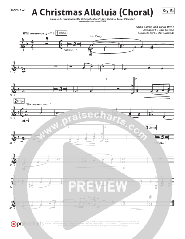 A Christmas Alleluia (Choral Anthem SATB) French Horn 1/2 (Chris Tomlin / Lauren Daigle / Arr. Luke Gambill)