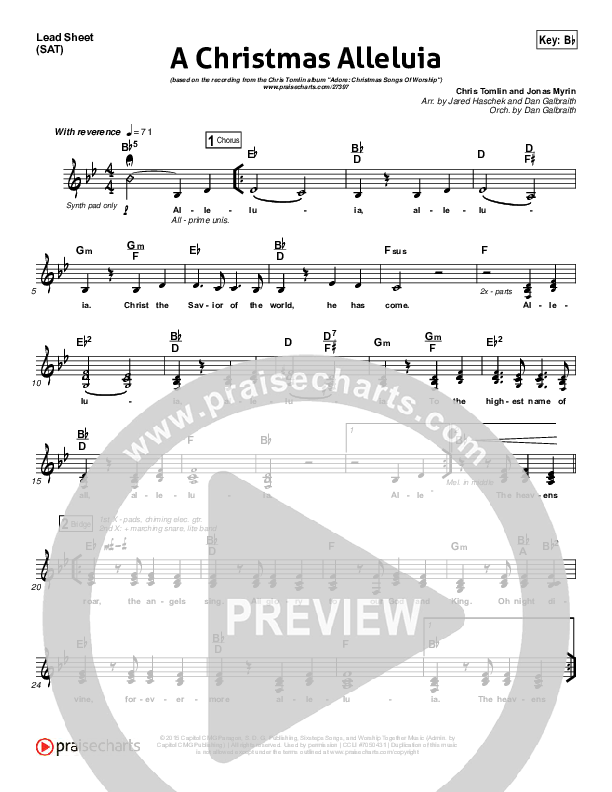 A Christmas Alleluia (Choral Anthem SATB) Lead Sheet (SAT) (Chris Tomlin / Lauren Daigle / Arr. Luke Gambill)