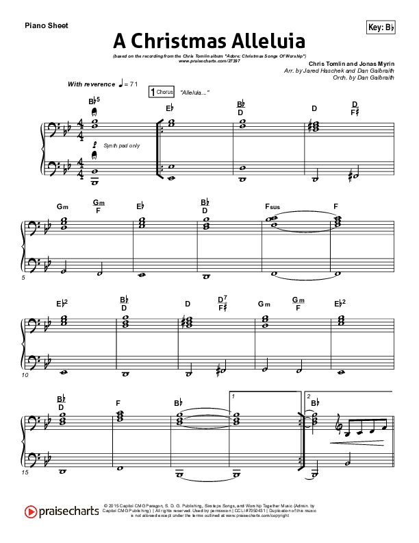 A Christmas Alleluia (Choral Anthem SATB) Piano Sheet (Chris Tomlin / Lauren Daigle / Arr. Luke Gambill)