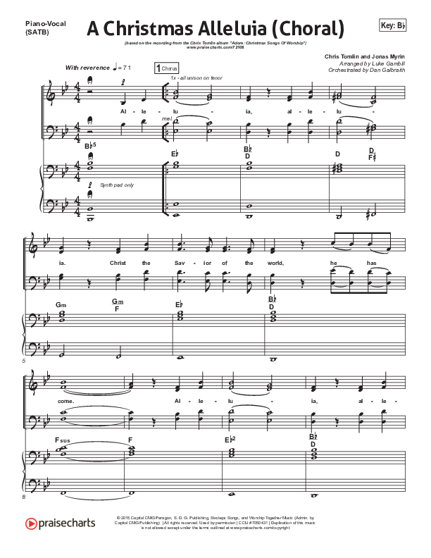 A Christmas Alleluia (Choral Anthem) Piano/Vocal Pack (Chris Tomlin / Lauren Daigle / PraiseCharts Choral / Arr. Luke Gambill)