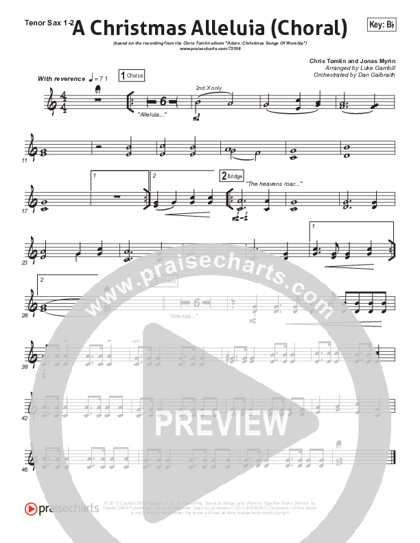 A Christmas Alleluia (Choral Anthem SATB) Tenor Sax 1/2 (Chris Tomlin / Lauren Daigle / Arr. Luke Gambill)