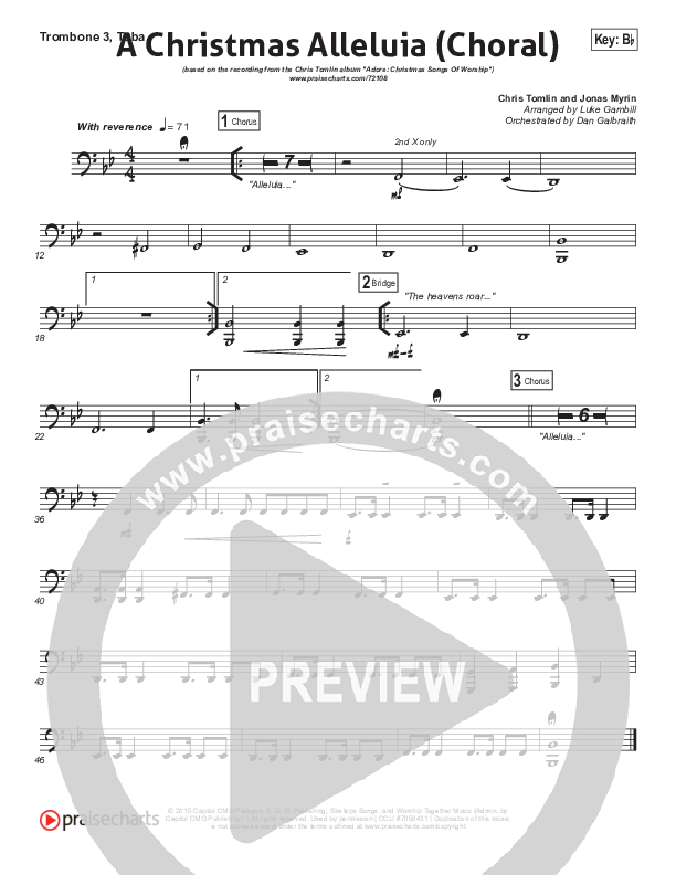 A Christmas Alleluia (Choral Anthem SATB) Trombone 3/Tuba (Chris Tomlin / Lauren Daigle / Arr. Luke Gambill)